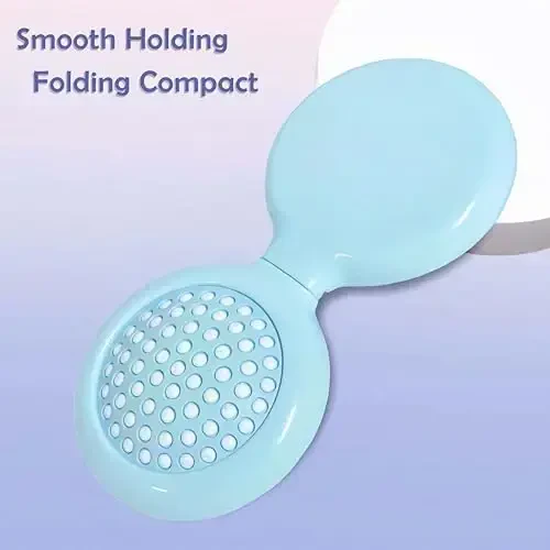 Arthaxi Travel Hairbrush and Mirror Set for Women, Folding Brush with Compact Mirror for Purse or Backpack, Cute Baby Blue Gift - 6