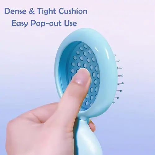 Arthaxi Travel Hairbrush and Mirror Set for Women, Folding Brush with Compact Mirror for Purse or Backpack, Cute Baby Blue Gift - 2