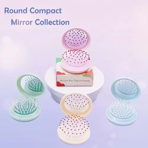 Arthaxi Travel Hairbrush and Mirror Set for Women, Folding Brush with Compact Mirror for Purse or Backpack, Cute Baby Blue Gift - 5