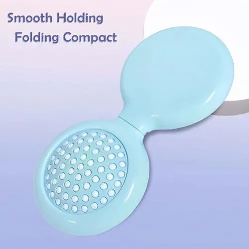 Arthaxi Travel Hairbrush and Mirror Set for Women, Folding Brush with Compact Mirror for Purse or Backpack, Cute Baby Blue Gift - 6