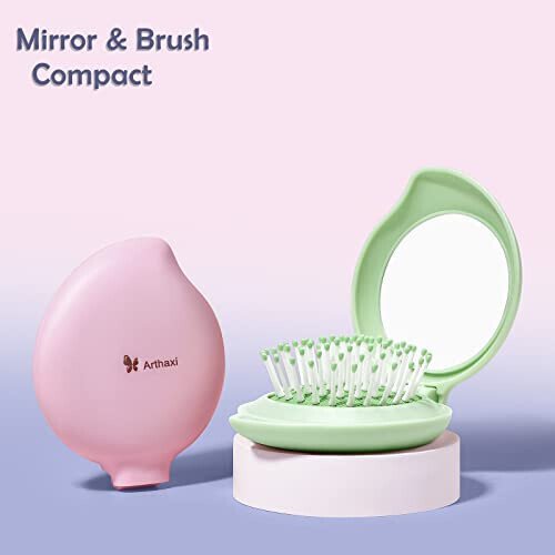 Arthaxi Hair Brush with Mirror, Compact Mirror and Mini Hair Brush Set, Folding Hairbrush for Women, Gifts for Women, Green - 5