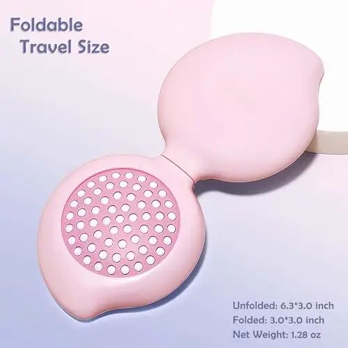 Arthaxi Travel Hair Brush with Mirror for Purse/Backpack, Mini Folding Hair Brush and Kawaii Pink Portable Makeup Mirror Set, Gifts for Girls - TRIKEEL (1)