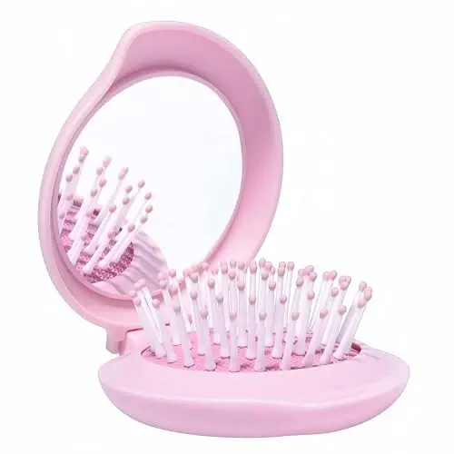 Arthaxi Travel Hair Brush with Mirror for Purse/Backpack, Mini Folding Hair Brush and Kawaii Pink Portable Makeup Mirror Set, Gifts for Girls - 5