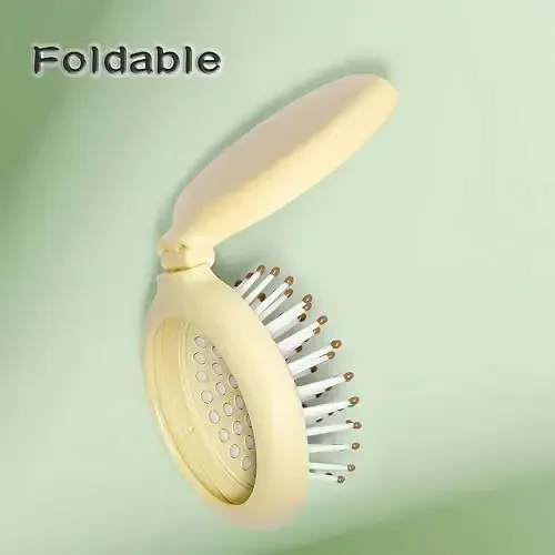 Arthaxi Travel Hair Brush with Small Mirror, Compact Mirror with Mini Hair Brush Kit, Folding Hairbrush for Girls, Foldable Hair Comb with Mirror Portable Size in Purse or Backpack, Light Baby Yellow - 3