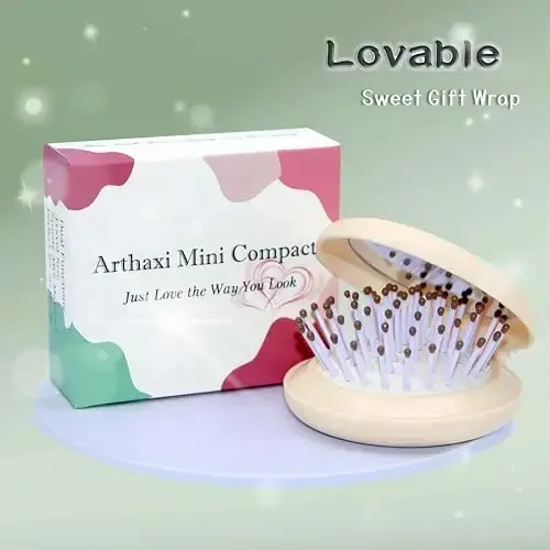 Arthaxi Travel Hair Brush with Small Mirror, Compact Mirror with Mini Hair Brush Kit, Folding Hairbrush for Girls, Foldable Hair Comb with Mirror Portable Size in Purse or Backpack, Light Baby Yellow - 6