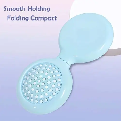 Arthaxi Travel Hairbrush and Mirror Set for Women, Folding Brush with Compact Mirror for Purse or Backpack, Cute Baby Blue Gift - 2