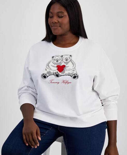 Artı Beden Chenille Ayı Sweatshirt Parlak Beyaz - 2
