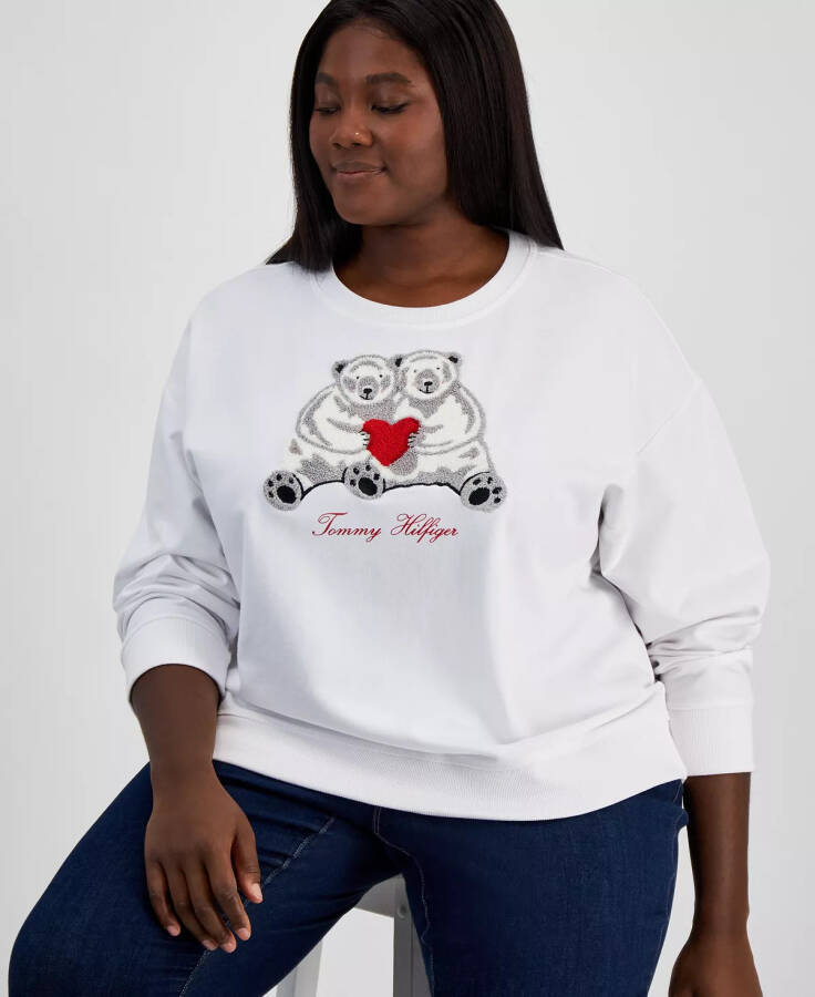 Artı Beden Chenille Ayı Sweatshirt Parlak Beyaz - 2