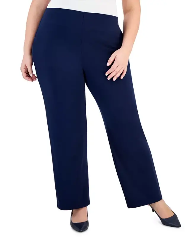 Plus and Petite Plus Size Wide-Leg Pull-On Pants, Exclusively at Modazone - Intrepid Blue - 1