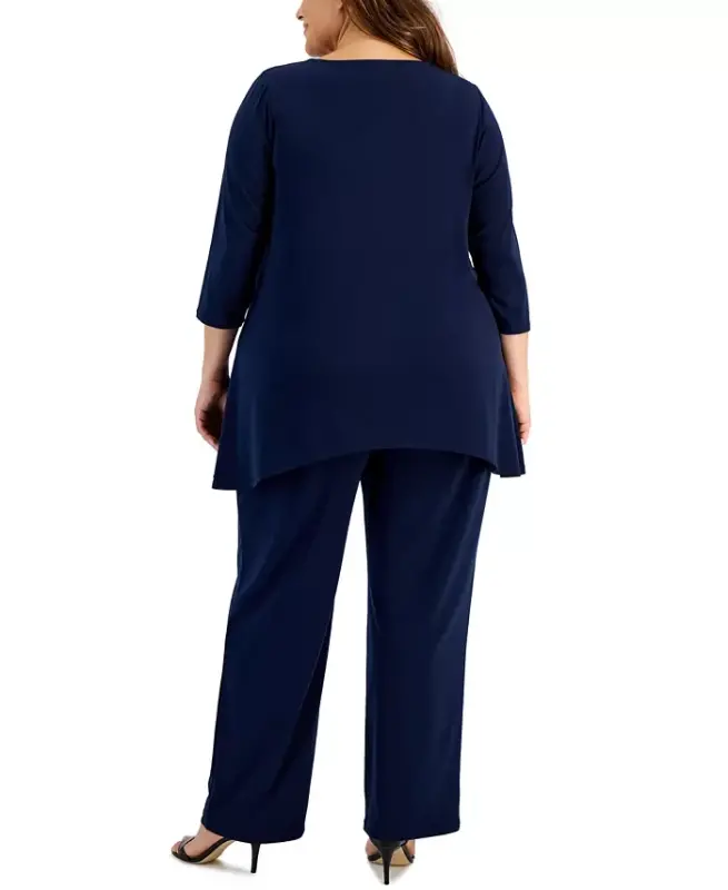 Plus and Petite Plus Size Wide-Leg Pull-On Pants, Exclusively at Modazone - Intrepid Blue - 3
