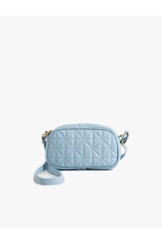 Faux Leather Quilted Zippered Shoulder Bag-Blue - 1