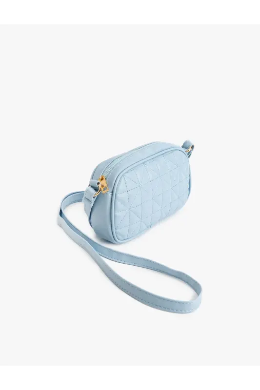 Faux Leather Quilted Zippered Shoulder Bag-Blue - 2