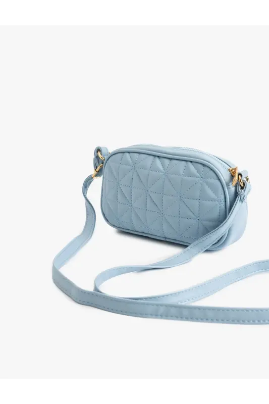Faux Leather Quilted Zippered Shoulder Bag-Blue - 3