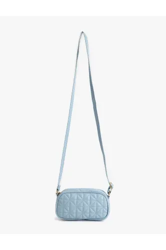 Faux Leather Quilted Zippered Shoulder Bag-Blue - 4