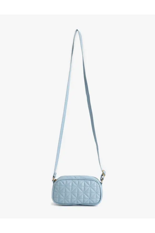 Faux Leather Quilted Zippered Shoulder Bag-Blue - 4