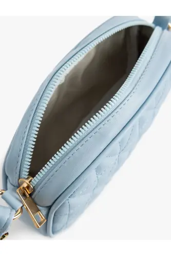 Faux Leather Quilted Zippered Shoulder Bag-Blue - 5