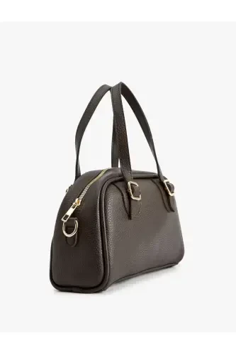Artificial Leather Zippered Shoulder Bag with Strap-Coffee - 3