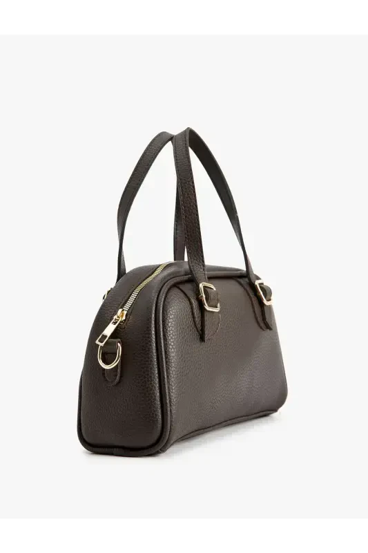 Artificial Leather Zippered Shoulder Bag with Strap-Coffee - 3
