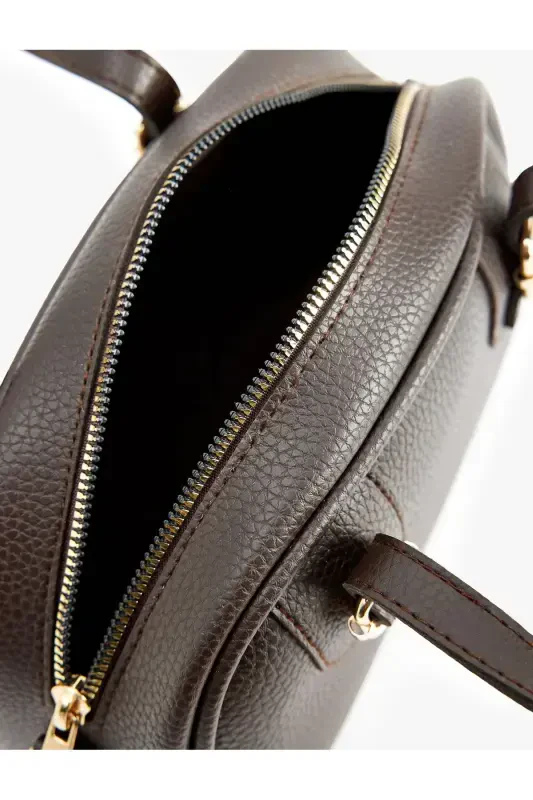 Artificial Leather Zippered Shoulder Bag with Strap-Coffee - 6