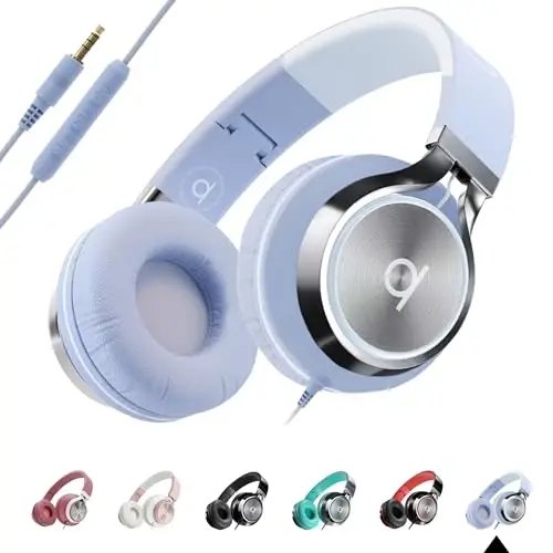 ARTIX CL750 On-Ear Headphones Wired with Mic and Volume Control — Noise Isolating Corded Over Ear Headphones with Microphone for Laptop and Computer, Plug in Headset with Cord (Aux Jack 3.5mm) 