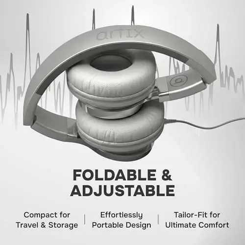 ARTIX CL750 Wired Headphones with Mic & Volume Control — Noise Isolating On-Ear Headphones for Computer and Laptop Wired, Plug in Corded Headphone with Wire (Foldable, Aux Jack 3.5mm) - 5