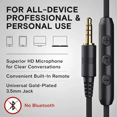 ARTIX CL750 Wired Headphones with Mic & Volume Control — Noise Isolating On-Ear Headphones for Computer and Laptop Wired, Plug in Corded Headphone Over Ear with Wire (Foldable, Aux Jack 3.5mm) - 5