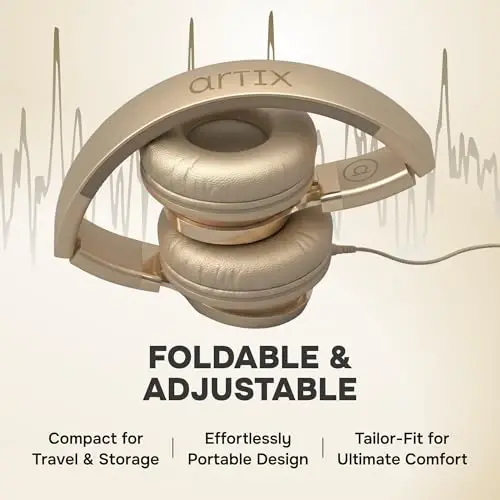 ARTIX CL750 Wired Headphones with Mic & Volume Control — Noise Isolating On-Ear Headphones for Computer and Laptop Wired, Plug in Corded Headphone with Wire (Foldable, Aux Jack 3.5mm) - 5