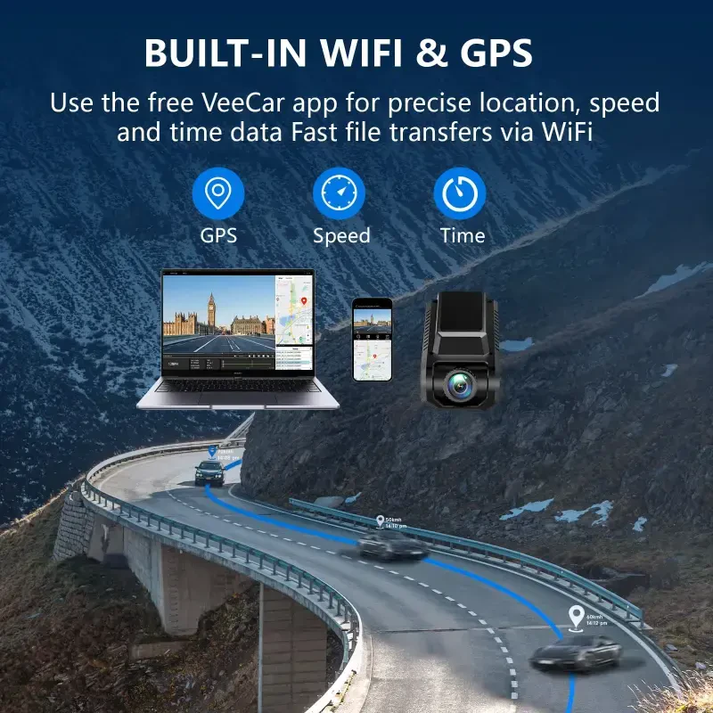 Artsic Dash Cam Oldin va Orqa, 4K Dashcam Wi-Fi & GPS bilan, APP Boshqaruvi, Kechasi Ko'rish, WDR, G-Sensor, Tsiklik Yozuv, To'xtab Turish Rejimi, 32GB SD Karta bilan - Qora - 10