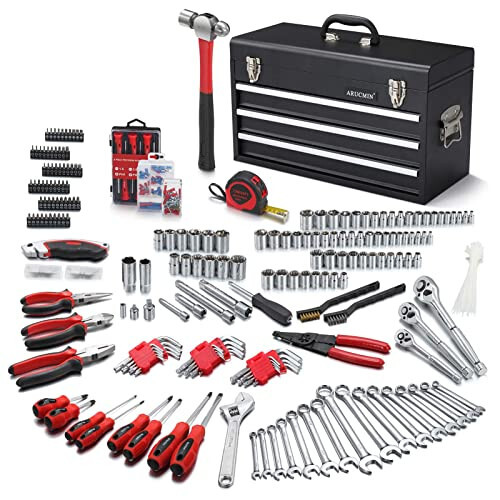 ARUCMIN 438-Piece Mechanics Tool Set with 3-Drawer Heavy Duty Metal Box Repair Tool Kit - 8