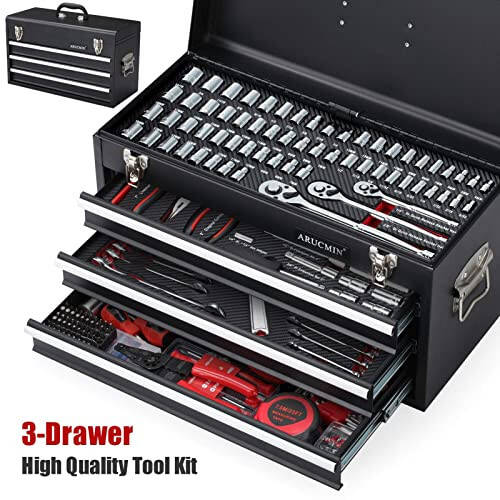 ARUCMIN 438-Piece Mechanics Tool Set with 3-Drawer Heavy Duty Metal Box Repair Tool Kit - 13