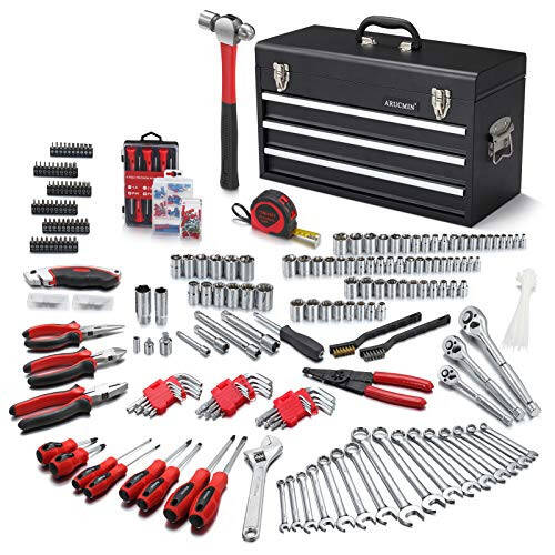 ARUCMIN 438-Piece Mechanics Tool Set with 3-Drawer Heavy Duty Metal Box Repair Tool Kit - 1