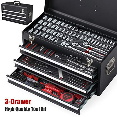 ARUCMIN 438-Piece Mechanics Tool Set with 3-Drawer Heavy Duty Metal Box Repair Tool Kit - 6