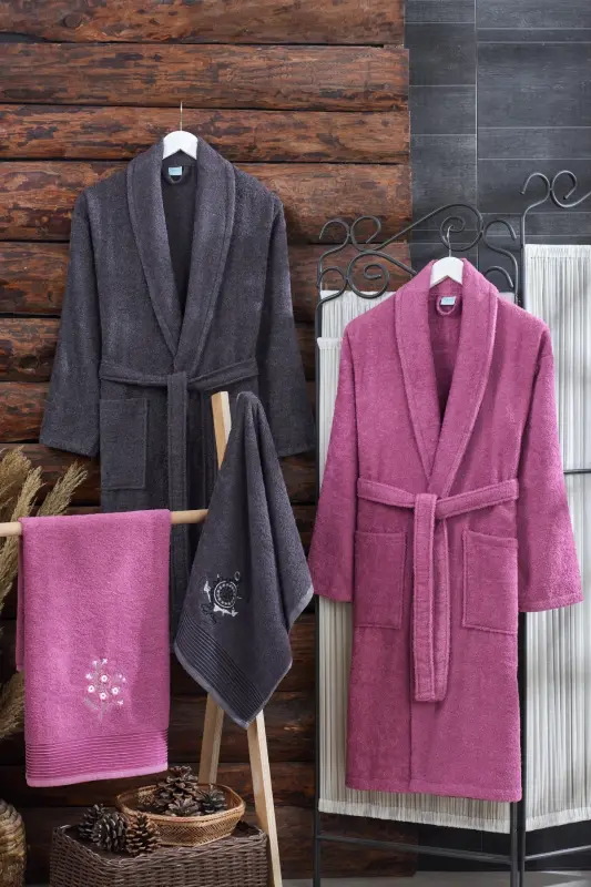Arya 4-Piece Hooded Bathrobe Set Cotton Embroidered Dowry Set - 2