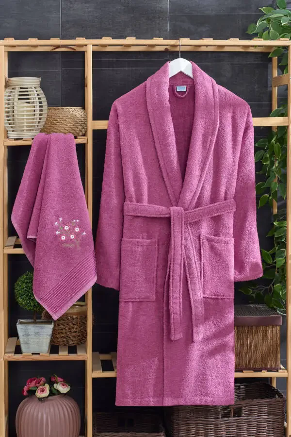 Arya 4-Piece Hooded Bathrobe Set Cotton Embroidered Dowry Set - 3