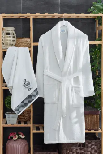 Arya 4-Piece Towel Bathrobe Set | Cotton | Embroidered | Dowry Set | -Cream - TABEA HOME (1)