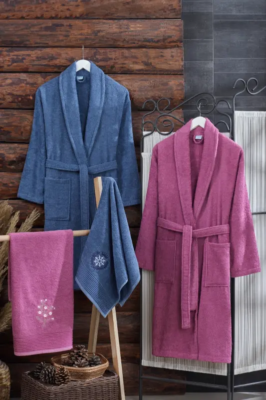 Arya 4'li Sochiqli Xalat Komplekti | Paxta | Kashtado'zlik | Sep Komplekti |-Indigo - TABEA HOME