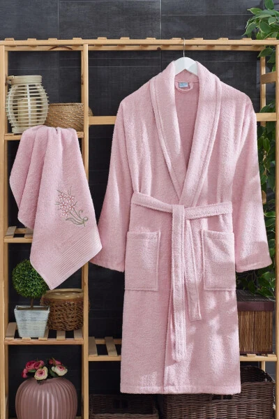 Arya Bathrobe Set | Embroidered | Cotton | - TABEA HOME