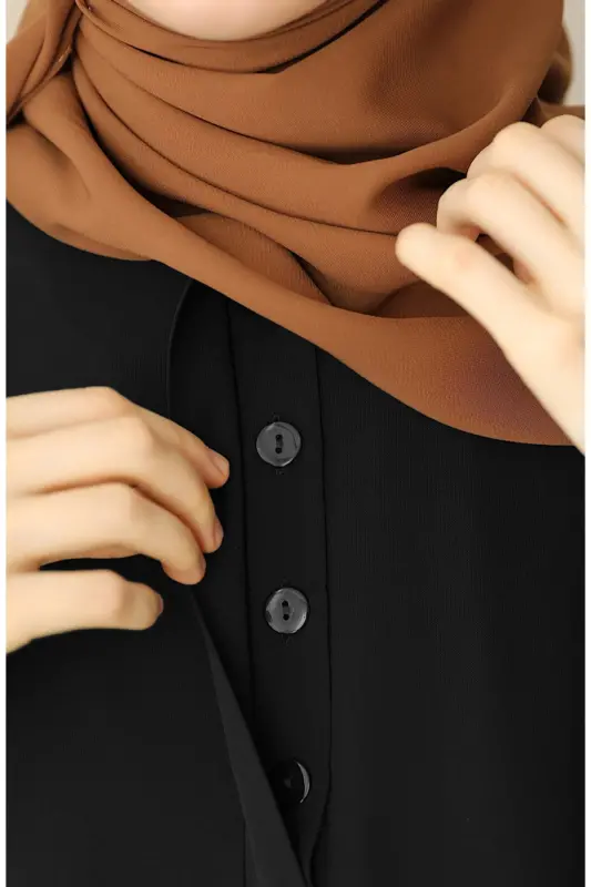 Arya Fırfırlı Elbise Ferace Siyah - 2