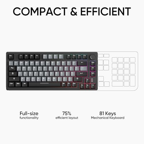 ARZOPA 75% Mechanical Gaming Keyboard Wired, Rainbow Backlit 81 Keys Gasket Mount PC Gaming Keyboard, Compact Mechanical Keyboard, One Knob Volume Control, Sound Absorbing Pads, Linear Red Switch-K81 - 2