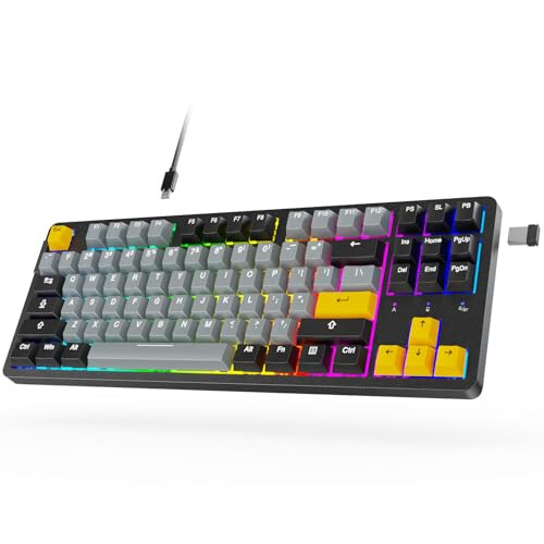 ARZOPA Simsiz Mexanik O'yin Klaviaturasi, 87 Tugma RGB Orqa Yoritilgan Gasket O'rnatilgan PC O'yin Klaviaturasi, ixcham Issiq almashtiriladigan Mexanik Klaviatura, Ovoz Yutadigan Padlar, Maxsus Kalit-K87 - ARZOPA