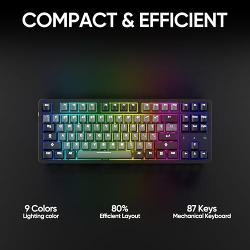 ARZOPA Simsiz Mexanik O'yin Klaviaturasi, 87 Tugma RGB Orqa Yoritilgan Gasket O'rnatilgan PC O'yin Klaviaturasi, ixcham Issiq almashtiriladigan Mexanik Klaviatura, Ovoz Yutadigan Padlar, Maxsus Kalit-K87 - ARZOPA (1)