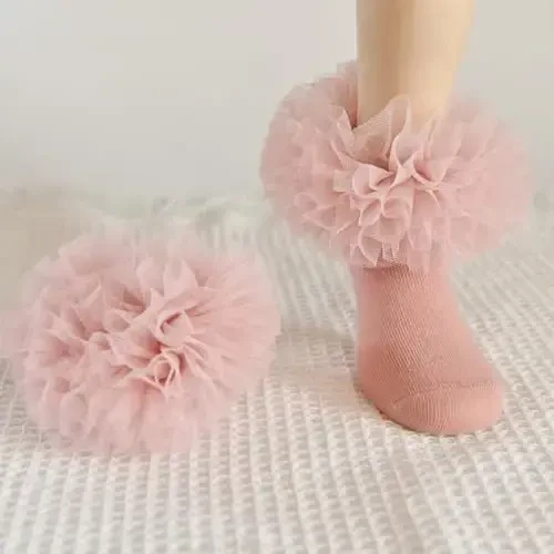 TWINKLING AT DOWN Girls socks fluffy ruffled edge princess dress socks lace dance socks newborn/baby/toddler/girl - 2