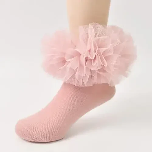 TWINKLING AT DOWN Girls socks fluffy ruffled edge princess dress socks lace dance socks newborn/baby/toddler/girl - 4
