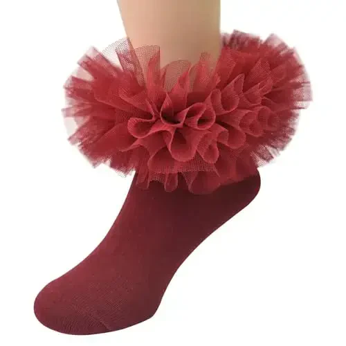 TWINKLING AT DOWN Girls socks fluffy ruffled edge princess dress socks lace dance socks newborn/baby/toddler/girl - 1