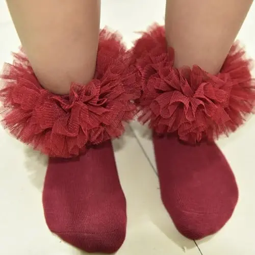 TWINKLING AT DOWN Girls socks fluffy ruffled edge princess dress socks lace dance socks newborn/baby/toddler/girl - 2