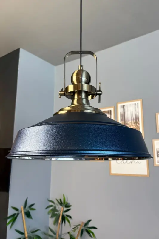 Asaletli Dokulu Lacivert Tekli Avize Eskitme Başlık Retro Sarkıt Lamba Restoran Cafe Salon Avizeleri - Dokulu Lacivert - 1