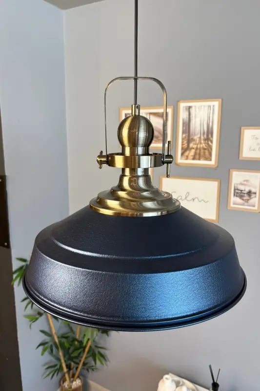Asaletli Dokulu Lacivert Tekli Avize Eskitme Başlık Retro Sarkıt Lamba Restoran Cafe Salon Avizeleri - Dokulu Lacivert - 2