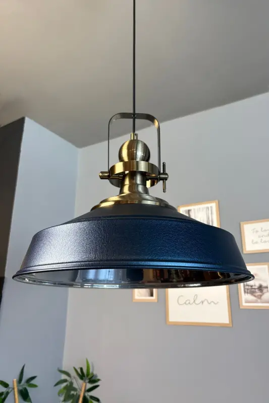Asaletli Dokulu Lacivert Tekli Avize Eskitme Başlık Retro Sarkıt Lamba Restoran Cafe Salon Avizeleri - Dokulu Lacivert - 5