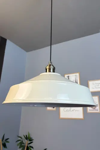 Asaletli Krem Tekli Avize Eskitme Lale Başlık Retro Sarkıt Lamba Restoran Cafe Salon Avizeleri - Krem - 4