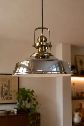 Asaletli Krom Tekli Avize Eskitme Başlık Retro Sarkıt Lamba Restoran Cafe Salon Avizeleri - Krom - 1